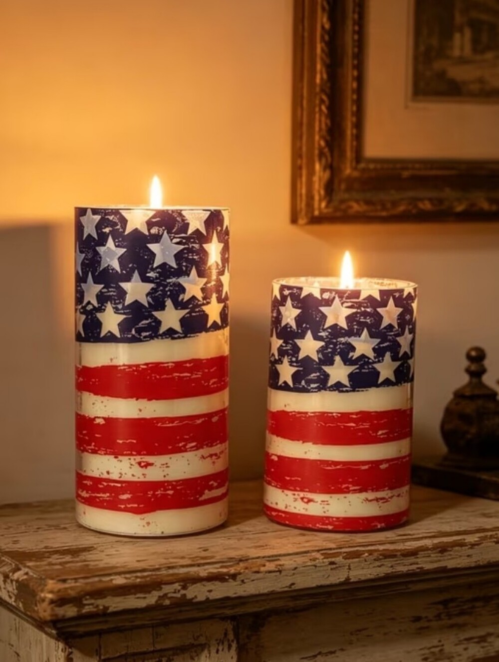 VERY COOL PATRIOTIC CANDLE FLICKERING FLAME OR STEADY ON COMES W REMOTE CONTROL